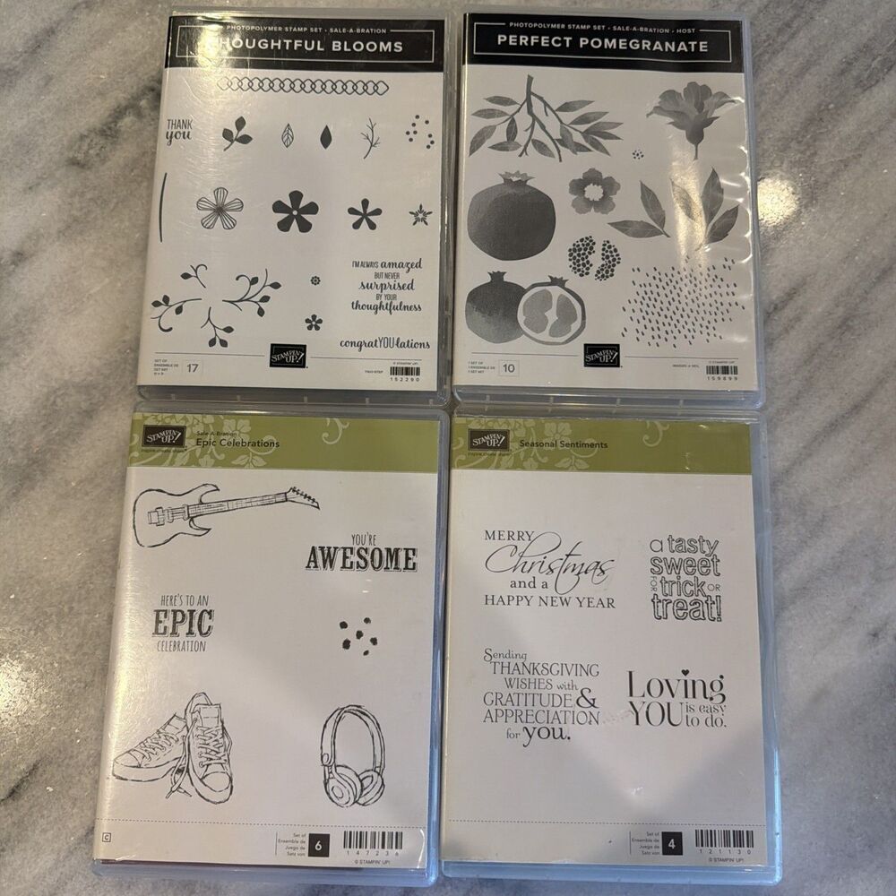 Stampin Up! Lot Of 4 Stamp Sets Flowers Holiday Plants Sentiment 37 Total Stamps